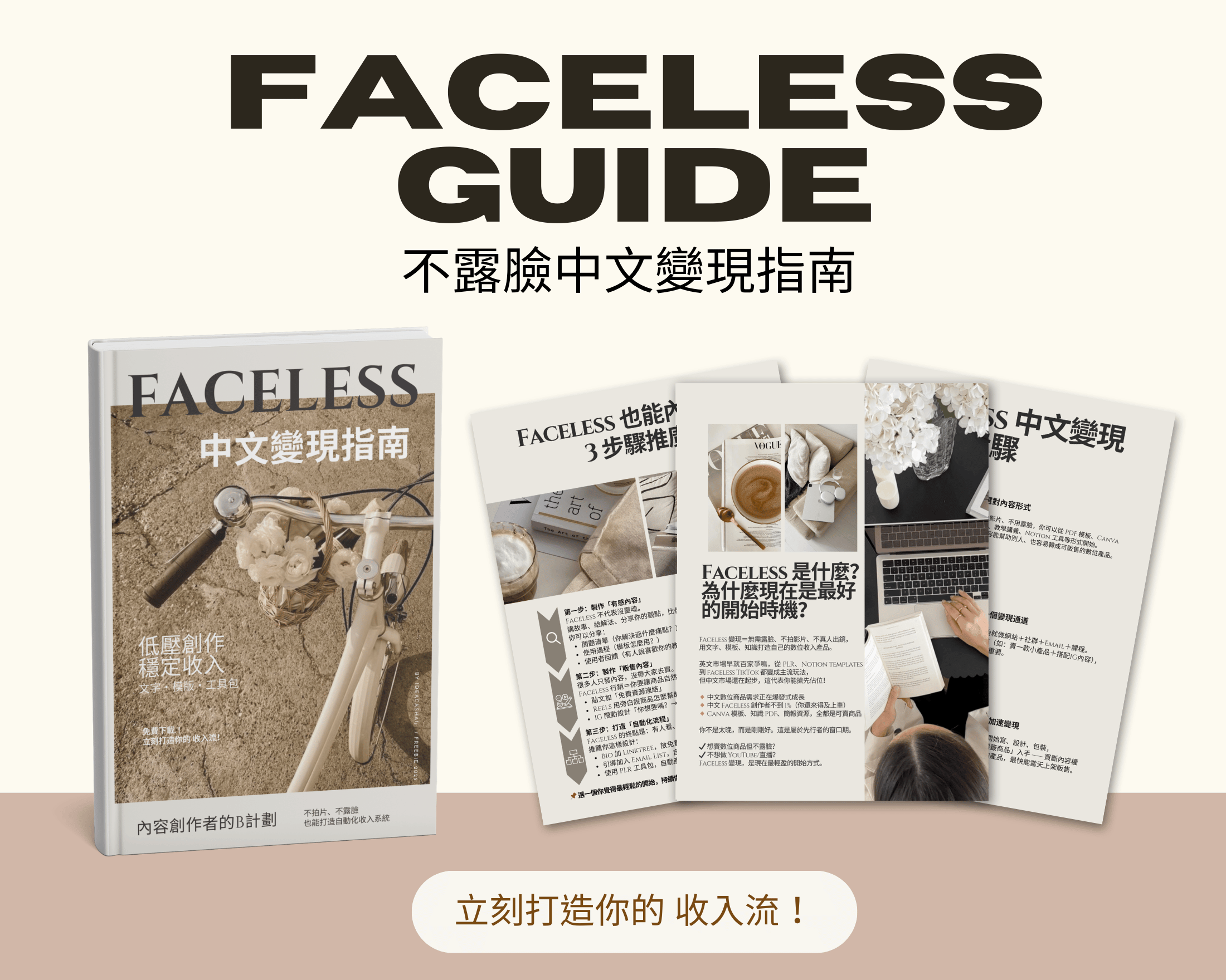 FACELESS 中文變現指南：3 頁 PDF 教你如何不露臉打造自動化收入流