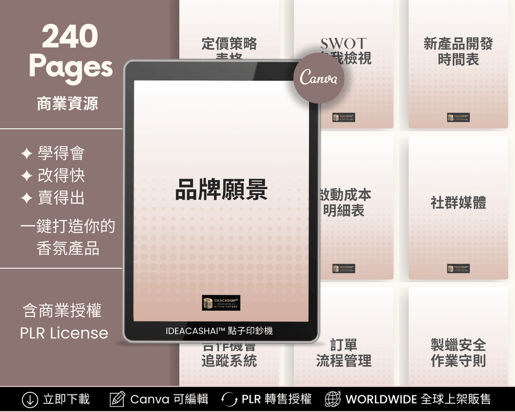 Candle Business Starter Kit Chinese Edition – 240 pages PLR resources ｜ 香氛蠟燭創業速成包 繁體中文版 240頁 商業資源與教材