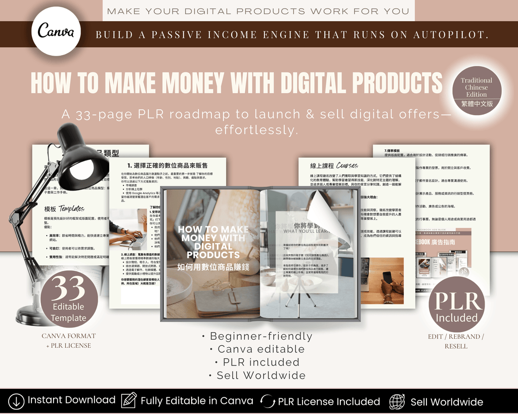Passive Income Guide Chinese Edition – PLR eBook in Traditional Chinese for digital creators ｜ 被動收入指南 繁體中文版 數位創作者專用可轉售電子書