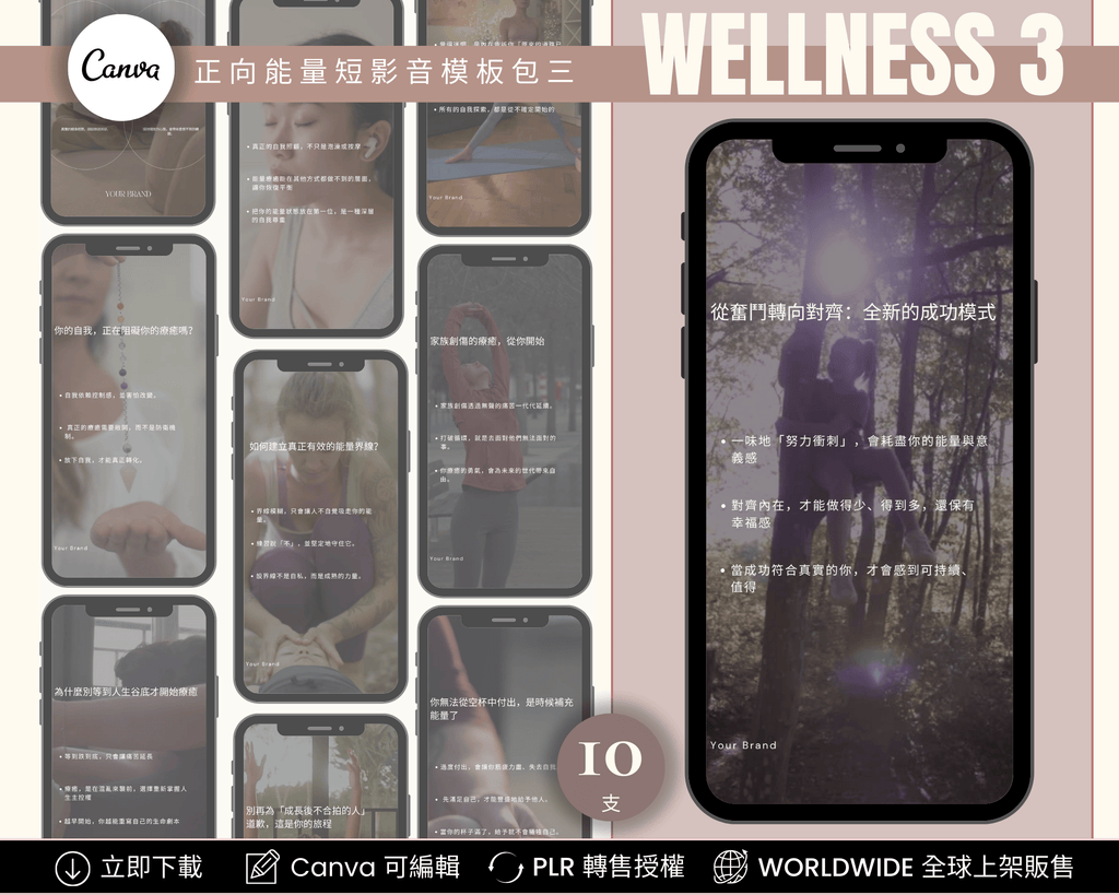 Canva editable preview of Wellness Instagram Reels Templates Chinese Edition – 50 IG Reels slides for wellness, coaching, and spiritual creators
